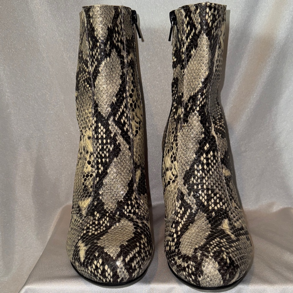 Shellys London Snakeskin Block Heeled Boots with Orange Accents Size 8.5 - Picture 3 of 14